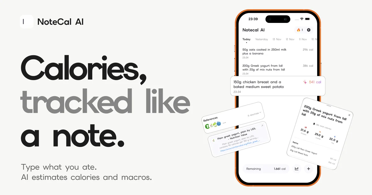 NoteCal AI: Calories, tracked like a note, with the actual iPhone app